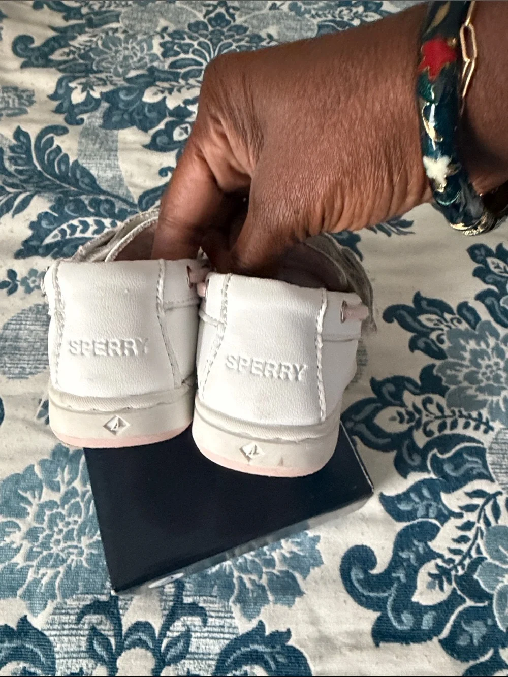 Sperry White Kids Boat Shoes with Pink Accents